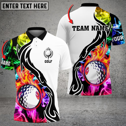 Max Corner Customized Name Fire Golf Ball Multicolor Smoke Pattern Custom 3D Polo Shirt