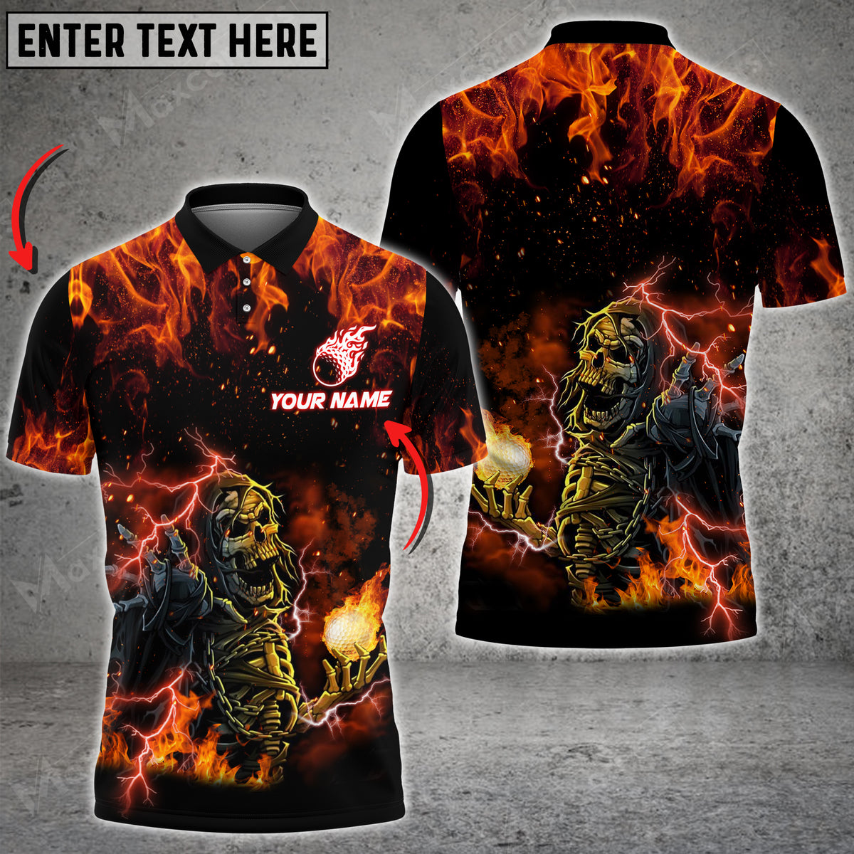 Max Corner Golf Lover Thunder Skull 3D Polo Shirt