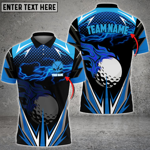 Max Corner Golf Blue Fire Personalized Name Team Name 3D Polo Shirt