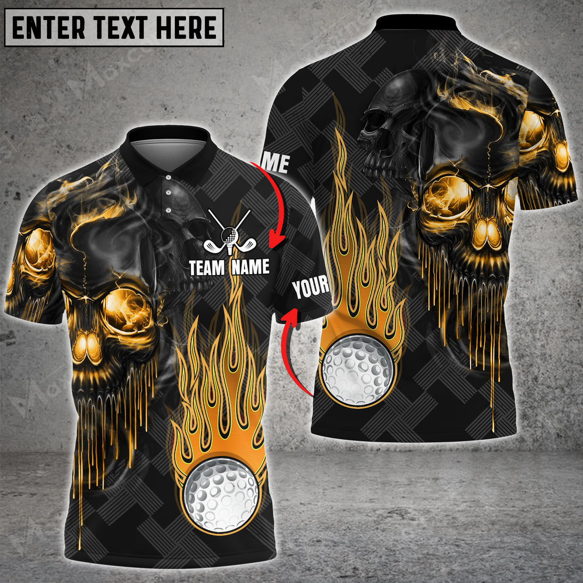 Max Corner Golf Fire Ball Skull  Personalized 3D Polo Shirt