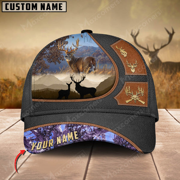 Maxcorners Epic Premium Deer Hunting Art Black Leather Pattern Personalized Cap 3D Multicolored