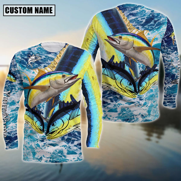 Maxcorners Tuna Fishing Water Flow Art Pattern Sport Jersey Personalized Name And Team Name Long Sweat Shirt