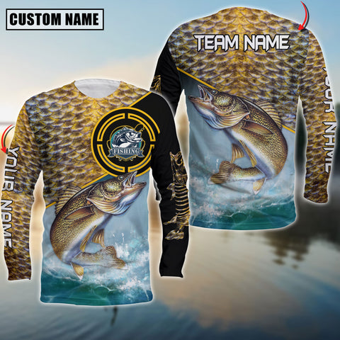 Maxcorners Walleyes Fishing Skin Fishing Pattern Circle Premium Art Sport Jersey Personalized Name And Team Name Long Sweat Shirt