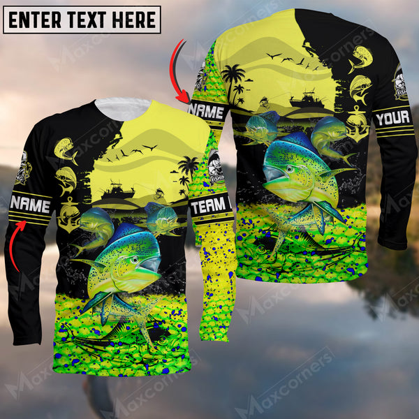 Maxcorners Mahi-mahi Fishing Skin Fishing Pattern Cracked Art Sport Jersey Personalized Name And Team Name Long Sweat Shirt