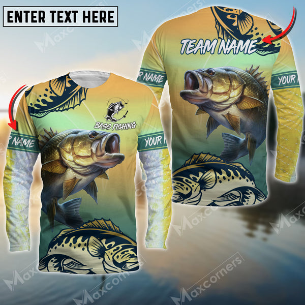 Maxcorners Bass Fishing Skin Fishing Pattern Premium Art Sport Jersey Personalized Name And Team Name Long Sweat Shirt