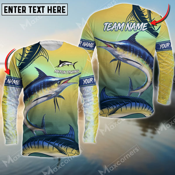 Maxcorners Marlin Fishing Skin Fishing Pattern Premium Art Sport Jersey Personalized Name And Team Name Long Sweat Shirt