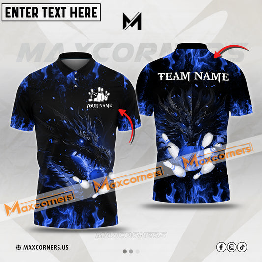Maxcorners Bowling Ball & Pins Dragon Flame Multicolor Option Customized Name 3D Shirt (4 Colors)