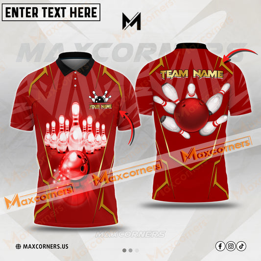 Maxcorner Bowling Ball & Pins Gold Line Pattern Multicolor Option Customized Name 3D Shirt (4 Colors)