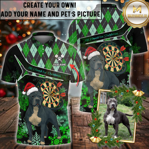 Maxcorners Dart Pitbull Christmas Multioptions Customized Name And Pet's Picture 3D Shirt (5 Colors)