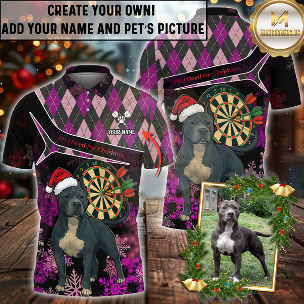Maxcorners Dart Pitbull Christmas Multioptions Customized Name And Pet's Picture 3D Shirt (5 Colors)