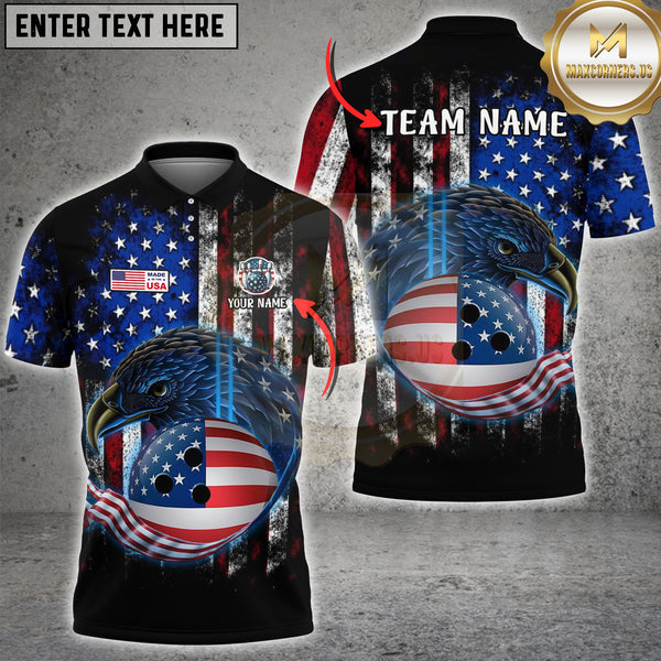 Maxcorners Bowling Eagle USA Flag Multioptions Customized Name, Team Name 3D Shirts