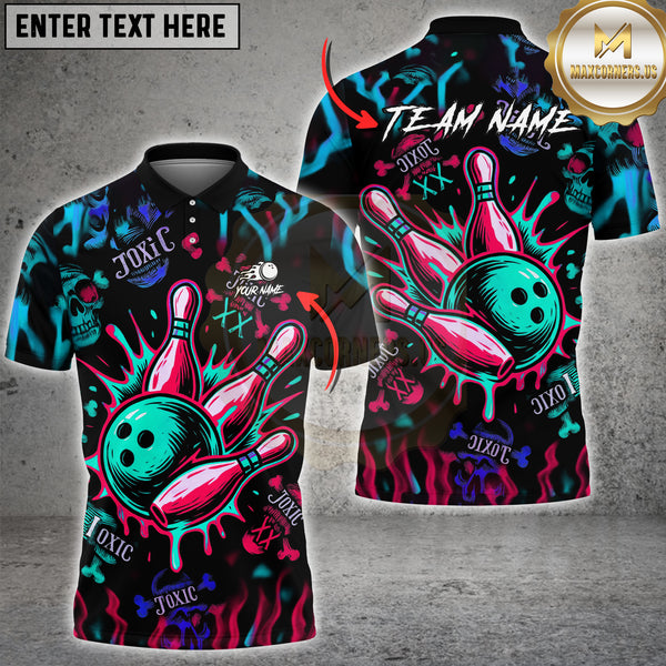 Maxcorners Bowling Toxic Skull Multioptions Customized Name, Team Name 3D Shirt (5 Colors)