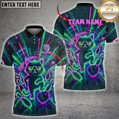 Maxcorners Bowling Neon Grumpy Cat Hate People Art Multioptions Customized Name, Team Name 3D Shirt (5 Colors)