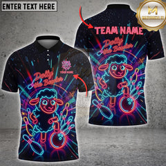 Maxcorners Bowling Neon Dolly the Bowler Sheep Illustration Multioptions Customized Name, Team Name 3D Shirt (5 Colors)
