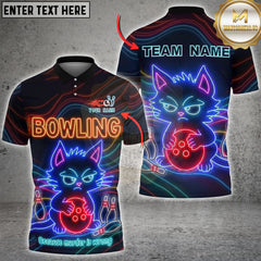 Maxcorners Bowling Angry Cat Neon Graphic Multioptions Customized Name, Team Name 3D Shirt (5 Colors)