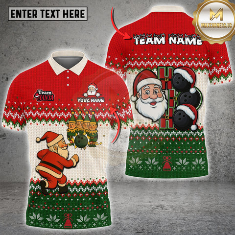 Maxcorners Santa Claus And Elf Play Bowling Multioptions Customized Name , Team Name 3D Shirts
