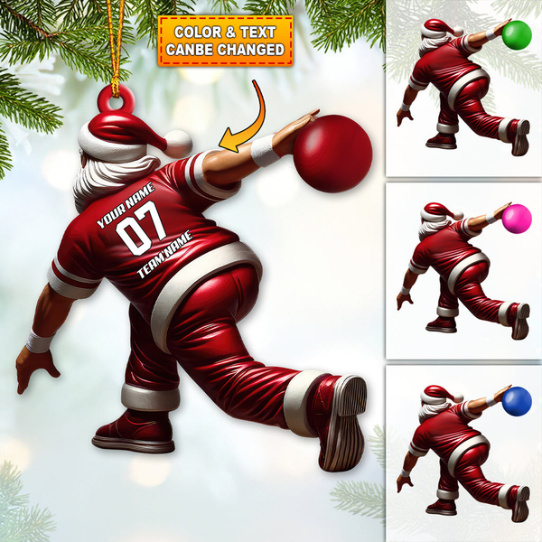 Maxcorners Santa Bowling, Custom Bowling Ornament, Christmas Gift For Bowling Lovers