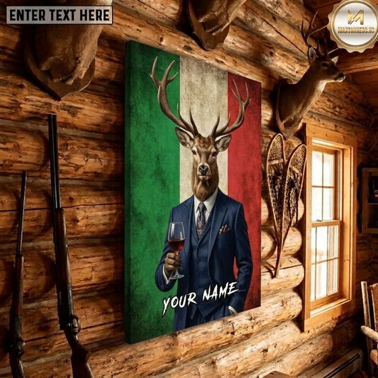 Maxcorners Italy Flag Deer Hunting Dapper Buck Suit Wine Glass Union Gentleman Canvas Wall Art