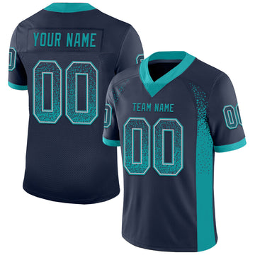 Maxcorners Custom Navy Teal-Gray Drift Fashion Football Jersey LM2605
