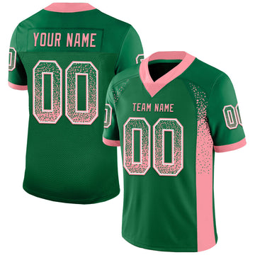 Maxcorners Custom Kelly Green Medium Pink-White Drift Fashion Football Jersey LM2605