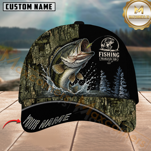 Maxcorners Fishing Black Bark Camouflage Customized Name 3D Cap