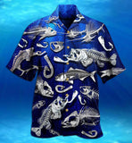 Maxcorners Fishing Fishbone Blue Style Hawaiian Shirt