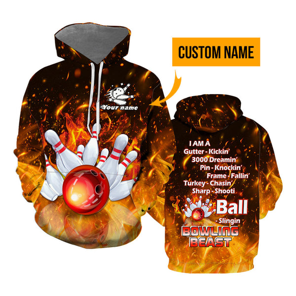 Maxcorners Flame Bowling 3D Custom Name Shirt