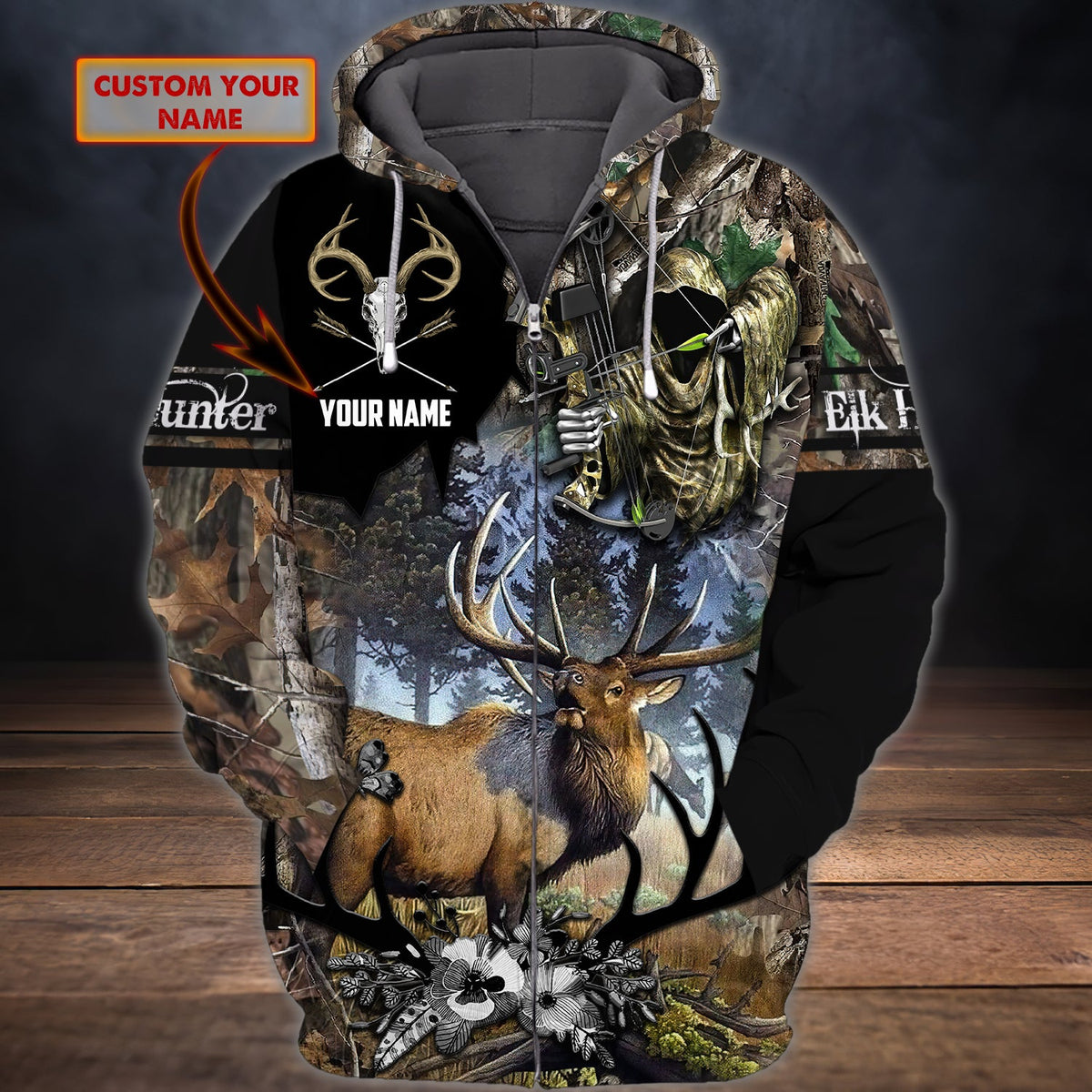 Maxcorners Custom Name Hunting Elk Bow Shirt 3D All Over Printed Clothes