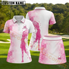 Maxcorners Pink Geometric Female Golfer Silhouette Personalized Name 3D Golf Shirt and Skirt