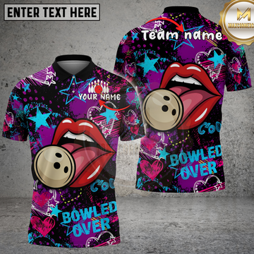 Maxcorners Bowling Bowled Over Sexy Lips Star Heart Purple Pink Graffiti Multicolor Options Personalized Name, Team Name 3D Shirt .