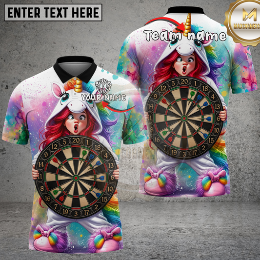Maxcorners Darts Unicorn Onie Character Watercolor Splatter Colorful Multicolor Options Personalized Name, Team Name 3D Shirt .