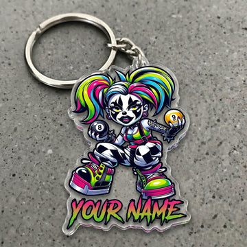 Maxcorners Neon Clown Girl Billiards Harlequin Style Multicolor Options Personalized Name, Your Name 3D Keychain
