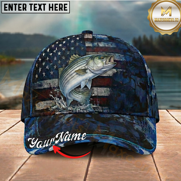 Maxcorners Striped Bass Deep Blue Camo Splash Multicolor Options Personalized Name (12 Fish Species)