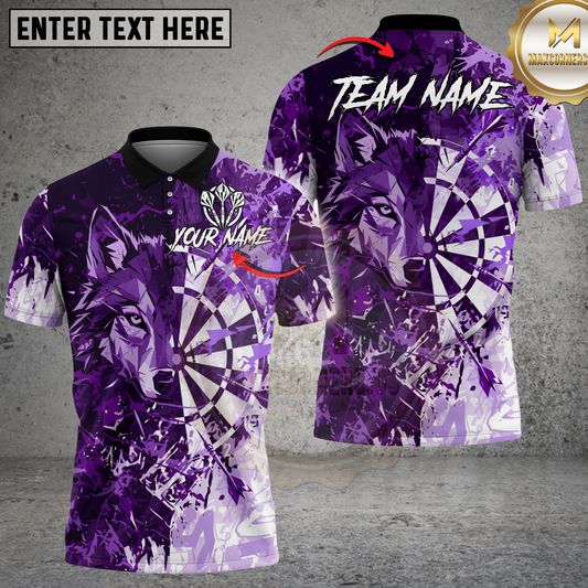 Maxcorners Darts Purple Wolf Spirit Multicolor Options Personalized Name, Team Name 3D Shirt (4 Colors)