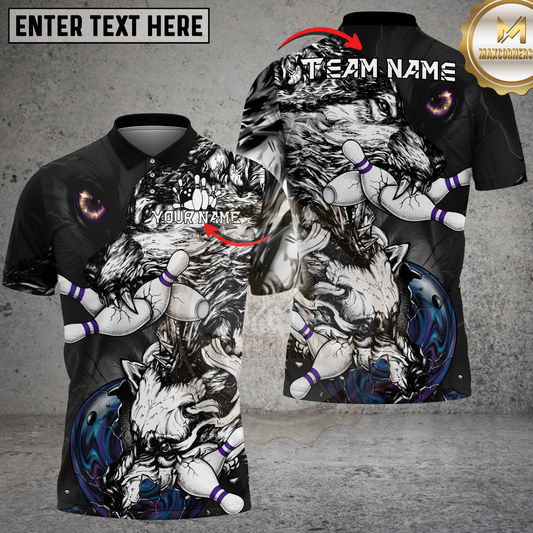 Maxcorners Wolf Bowling Strike Beast Multicolor Options Personalized Name, Team Name 3D Shirt (4 Colors)