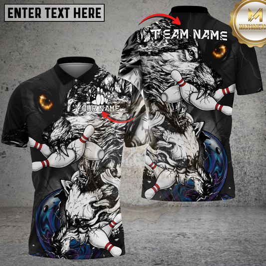 Maxcorners Wolf Bowling Strike Beast Multicolor Options Personalized Name, Team Name 3D Shirt (4 Colors)