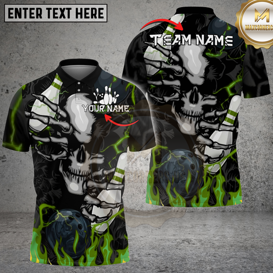 Maxcorners Flaming Skull Bowling Graphic Multicolor Options Personalized Name, Team Name 3D Shirt (4 Colors)