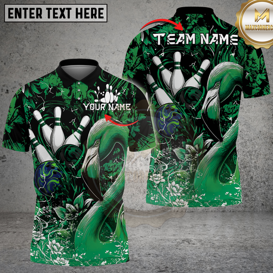 Maxcorners Flamingo Bowling Floral Graphic Multicolor Options Personalized Name, Team Name 3D Shirt (4 Colors)