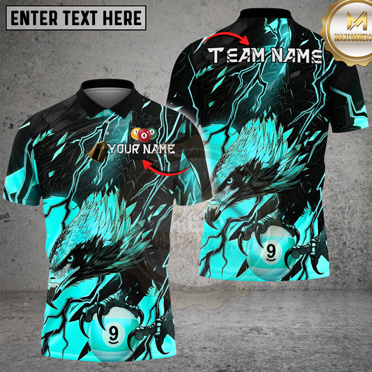 Maxcorners Eagle Billiards Lightning Black Gold Fierce Design Multicolor Options Personalized Name, Team Name 3D Shirt (4 Colors)