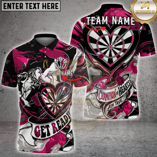 Maxcorners Heart Darts Champion of Hearts Multi Options Personalized Name, Team Name Unisex 3D Shirt (4 Colors)