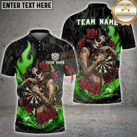 Maxcorners Darts Sugar Skull Rose Gothic Flame Multi Options Personalized Name, Team Name Unisex 3D Shirt (4 Colors)