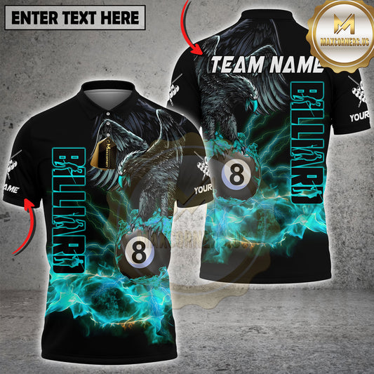 Maxcorners Eagle Billiards Red Lightning Fire Power Design Multicolor Options Personalized Name, Team Name 3D Shirt (4 Colors)