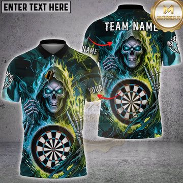 Maxcorners Darts Grim Reaper Neon Fire Skull Blue Pink Lightning Personalized Name, Team Name 3D Shirt (4 Colors)