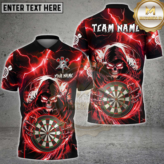Maxcorners Darts Grim Reaper Skull Red Lightning Personalized Name, Team Name 3D Shirt(4 Colors)