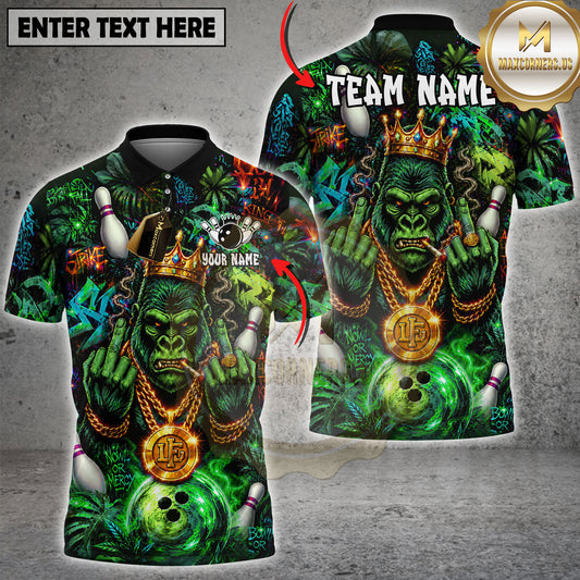 Maxcorners Bowling Gorilla King Graffiti Style Multicolor Options Personalized Name, Team Name 3D Shirt (4 Colors)