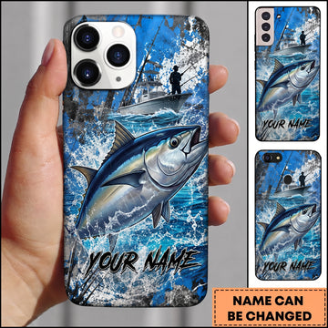 Maxcorners Fishing Blue Ocean and Fishing Boat Design Personalized Name Phone Case (12 Fish Species)