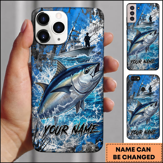 Maxcorners Fishing Blue Ocean and Fishing Boat Design Personalized Name Phone Case (12 Fish Species)