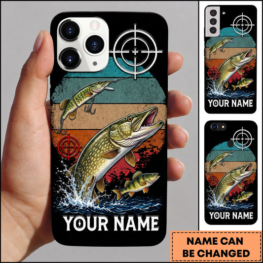 Maxcorners Fishing Retro Target and Fishing Lure Design Personalized Name Phone Case (12 Fish Species)