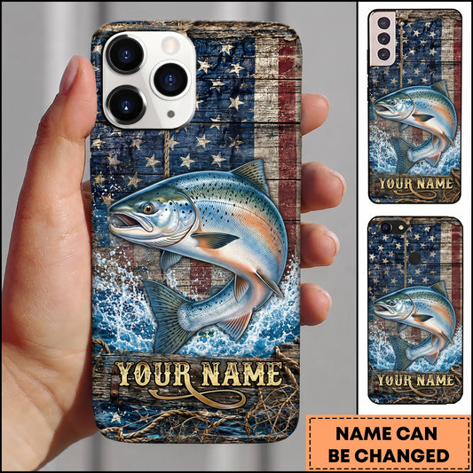 Maxcorners Fishing American Flag Design Personalized Name Phone Case (12 Fish Species)
