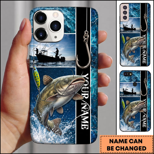 Maxcorners Fishing Hook and Ocean Collage Design Personalized Name Phone Case (12 Fish Species)